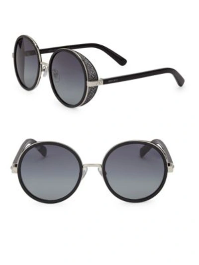 Jimmy Choo Andie 54mm Round Crystal-detail Sunglasses In Black