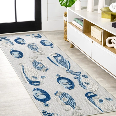 Jonathan Y Algarve Modern Fish High-low Indoor/outdoor Runner Rug In Grey