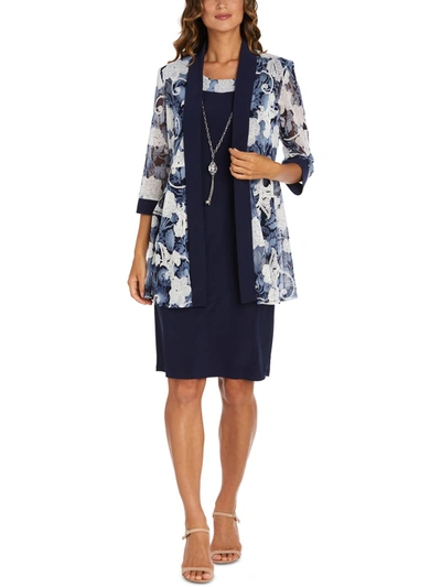 R & M Richards Petites Womens Two-piece Lace Trim Wear To Work Dress In Navy,denim