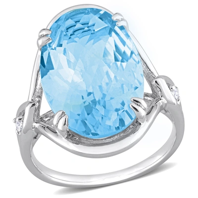 Mimi & Max Womens 13 3/5ct Tgw Oval Checkerboard-cut Sky Blue Topaz And White Topaz Solitaire Ring In Sterling