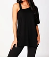 French Kyss Asymmetrical Sleeve Top In Black In Black