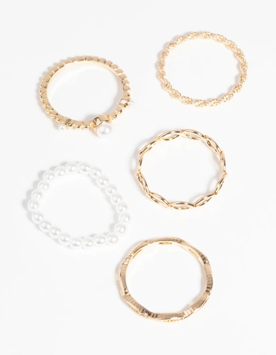 Lovisa Gold Pearl And Twist Ring Pack In Multi
