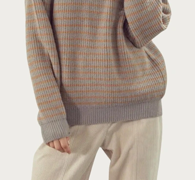 Merci Ribbed Half-zip Sweater In Grey Taupe Combo