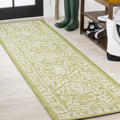 Jonathan Y Malta Bohemian Medallion Textured Weave Indoor/outdoor Green/cream Runner Rug