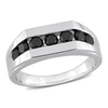 MIMI & MAX 1CT TW BLACK DIAMOND CHANNEL SET MEN'S RING IN STERLING SILVER