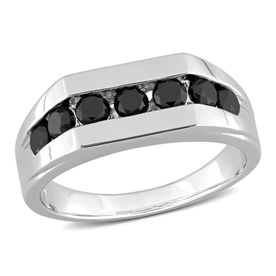 Mimi & Max 1ct Tw Black Diamond Channel Set Men's Ring In Sterling Silver