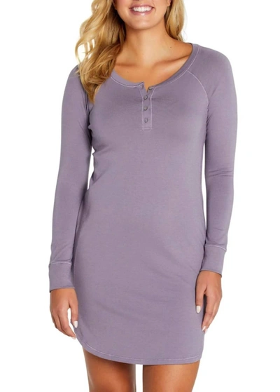 B Up Olivia Long Sleeve Henley Lounge Dress In Heritage In Purple