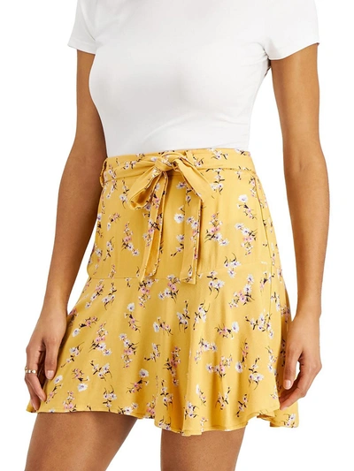 Self E Juniors Womens Floral Tie-front Mini Skirt In Yellow