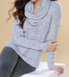 FRENCH KYSS JULIANA CABLE KNIT SWEATER ATTACH SCARF IN GRAY