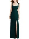 After Six Strapless Pleated Faux Wrap Trumpet Gown With Front Slit In Green