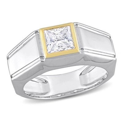 Mimi & Max 1 1/5ct Tw Moissanite Solitaire Men's Ring In 2-tone Sterling Silver With Yellow Gold Plating
