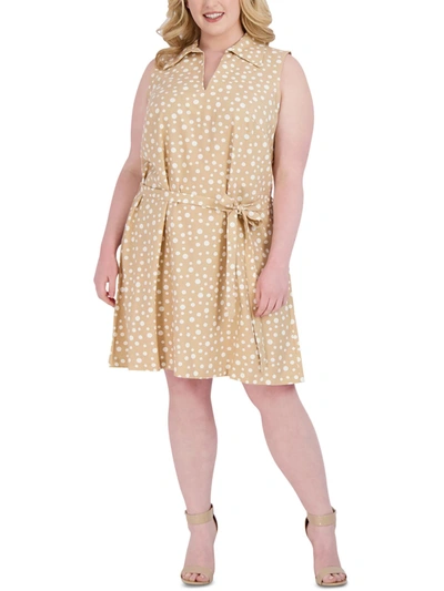 Signature By Robbie Bee Plus Womens Linen Knee Shirtdress In Yellow