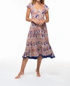 PAISLEY AND POMEGRANATE AMBER CAP SLEEVE COTTON DRESS IN CALYPSO PAISLEY
