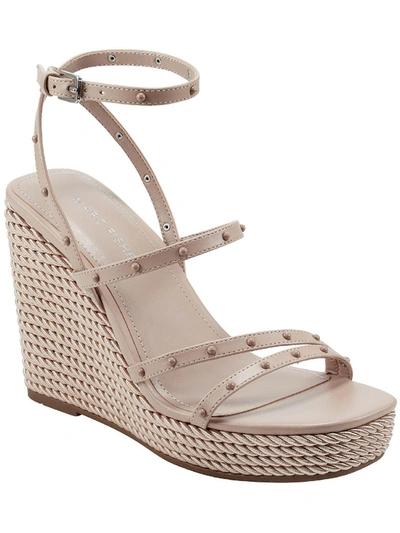 Marc Fisher Zig Womens Faux Leather Studded Wedge Sandals In Beige