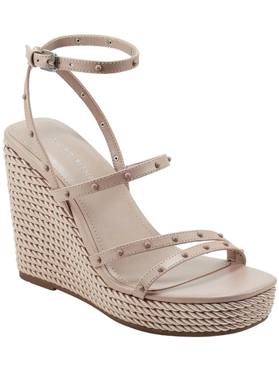 Marc Fisher Zig Womens Faux Leather Studded Wedge Sandals In Brown