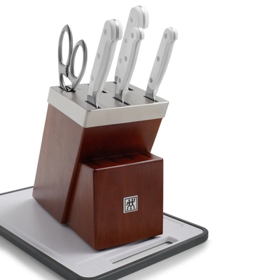 Zwilling Pro Le Blanc 7-piece Self-sharpening Knife Block & Cutting Board Set In Silver