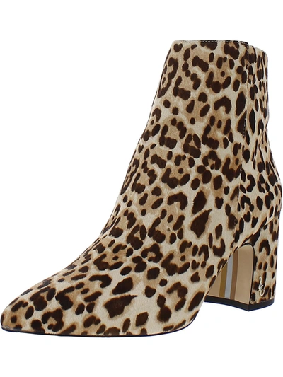 Sam Edelman Hilty Womens Calf Hair Leopard Print Ankle Boots In Brown
