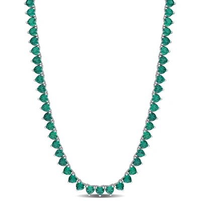 Mimi & Max 24 Ct Tgw Heart Shape Created Emerald Tennis Necklace In Sterling Silver In Green