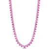 Mimi & Max 31-1/5ct Tgw Heart-cut Created Pink Sapphire Tennis Necklace In Sterling Silver - 18 In. In Pink