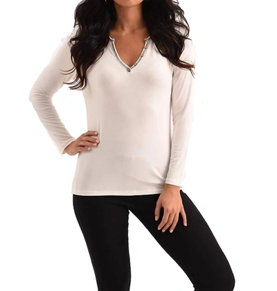 French Kyss Grace Long Sleeve Top In White Black In Grey
