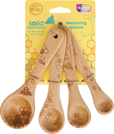 TALISMAN DESIGNS LASER ETCHED HONEY BEE BEECHWOOD MEASURING SPOONS, HONEY BEE COLLECTION SET OF 4
