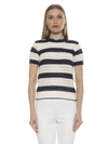 Alexia Admor Chloe Stripe Short Sleeve Open Knit Top In Blue