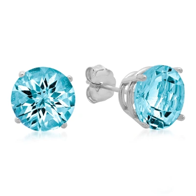 Max + Stone 10k White Gold 8mm Round Checkerboard Cut Stud Earrings In Blue