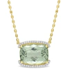Mimi & Max Womens 16 5/8ct Tgw Cushion-cut Green Quartz And White Topaz Semi-halo Necklace Yellow Plated Sterli In Green