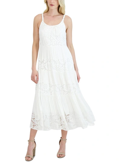 Signature By Robbie Bee Womens Floral Lace Midi Dress In White
