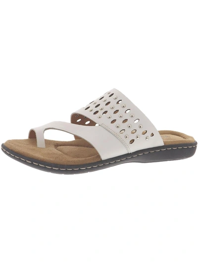 Array Catalina Womens Leather Studded Slide Sandals In White