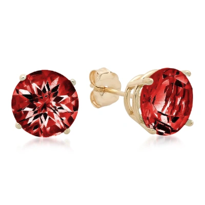 Max + Stone 10k Yellow Gold 8mm Round Checkerboard Cut Stud Earrings In Red