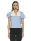 Alexia Admor Sandra Short Sleeve Button-up Blouse In Blue
