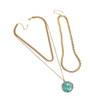 SOHI GOLD-PLATED GREEN STONES PENDANT WITH 3 CHAIN