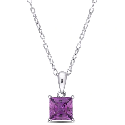 Mimi & Max 1ct Tgw Princess Cut Simulated Alexandrite Solitaire Classic Basket Setting Pendant With Chain In St In Purple