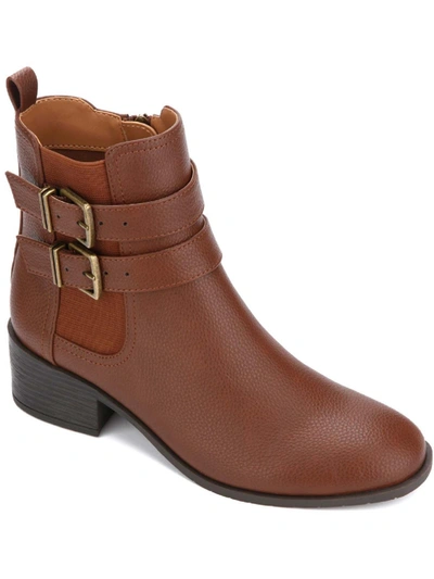 Kenneth Cole Reaction Salt Biker Womens Faux Leather Block Heel Ankle Boots In Brown