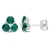Mimi & Max 1 5/8 Ct Tgw Created Emerald And Created White Sapphire 3-stone Earrings In Sterling Silver In Green