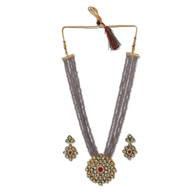 Sohi Gold Plated Designer Stone Necklace Set In Black