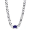 Mimi & Max 1 1/4 Ct Tgw Oval Created Blue Sapphire Curb Link Chain Necklace In Sterling Silver In Blue