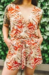 Veronica M Donna Romper In Rust Palm Print In Multi