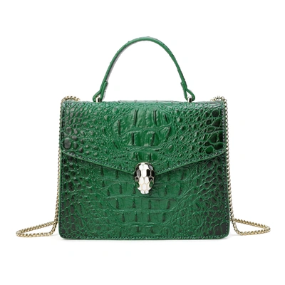 Tiffany & Fred Alligator Embossed Leather Top-handle Shoulder Bag In Green