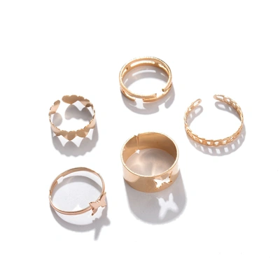 Sohi Set Of 5 Gold-plated Finger Ring In Silver