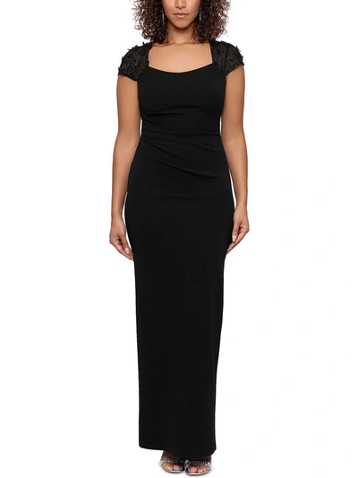 X By Xscape Womens Applique Maxi Evening Dress In Black