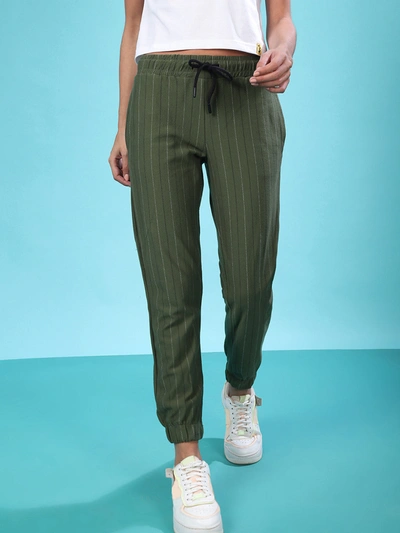 Campus Sutra Women Stylish Solid Trackpant In Green