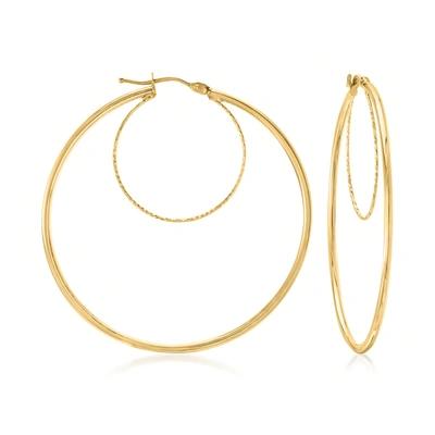 Ross-simons Italian 14kt Yellow Gold Textured And Polished Double-hoop Earrings