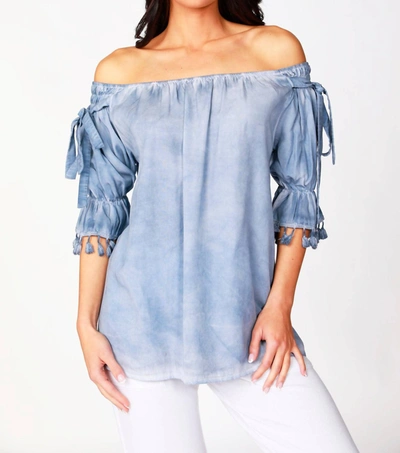 French Kyss Leanne Off The Shoulder Top In Denim In Blue