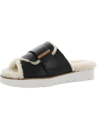 Gentle Souls By Kenneth Cole Lavern Womens Shearling Leather Slide Slippers In Black