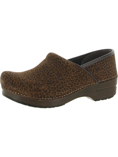 Dansko Professional Womens Suede Animal Print Clogs In Brown