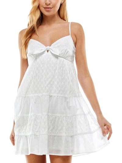 City Studio Juniors Womens Tie-front Short Mini Dress In White