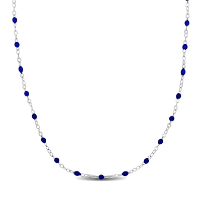 Mimi & Max Blue Enamel Bead Station Forzatina Brill Necklace In Sterling Silver - 18+1 In.