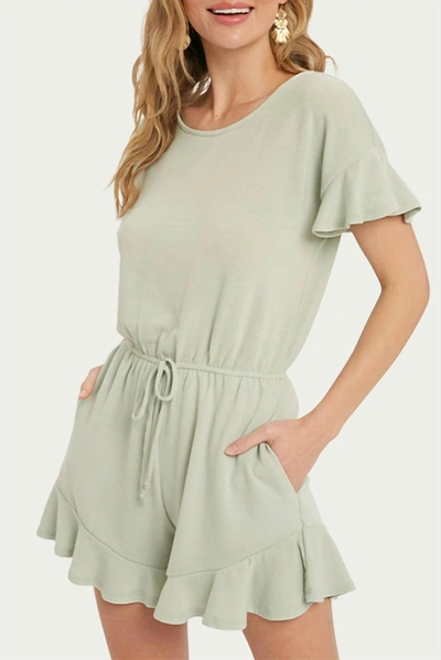 Bluivy Drawstring-waist Ruffled Terry Romper In Sage In Green